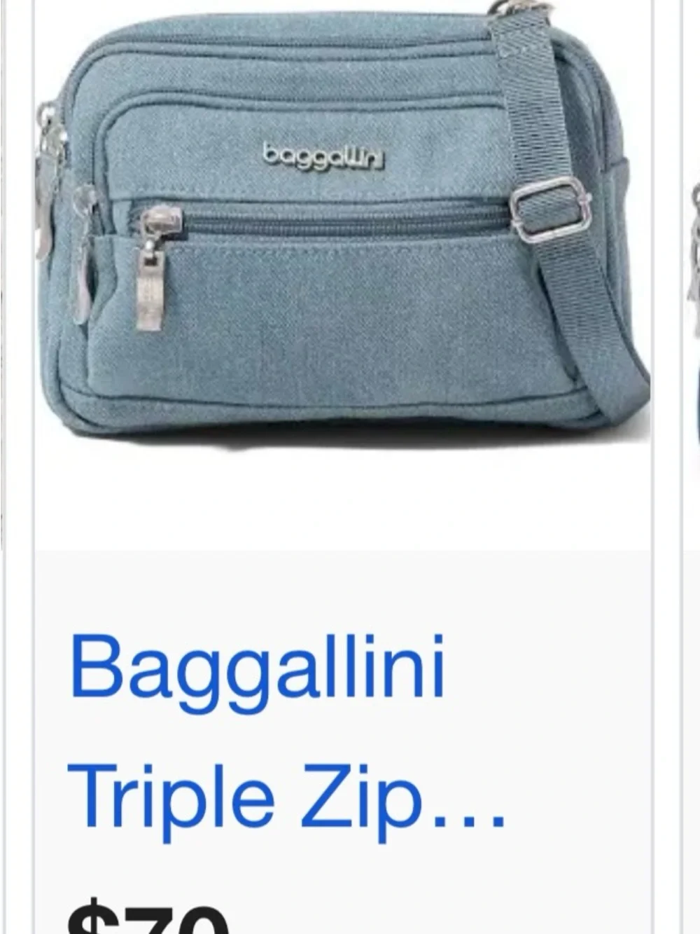 Baggallini Small Triple-Zip Messenger Bag in Light Blue